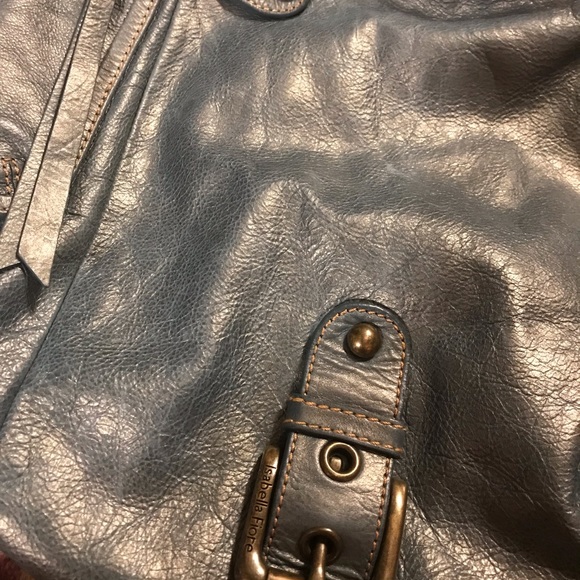 ISABELLA FIORE Vtg Large Blue Metallic Shimmer Stud Leather Hobo Handbag Satchel - Picture 12 of 16